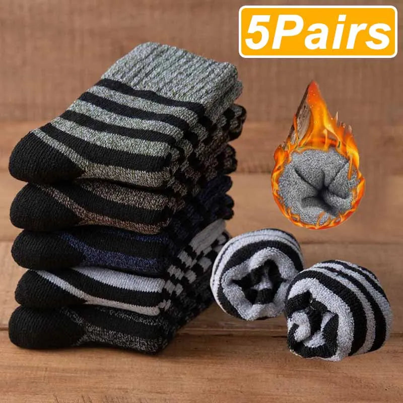5Pairs Winter Thicken Wool Merino Socks Women Towel Keep Warm Winter Socks Cotton New Year Christmas Gift Russia Socks for Man