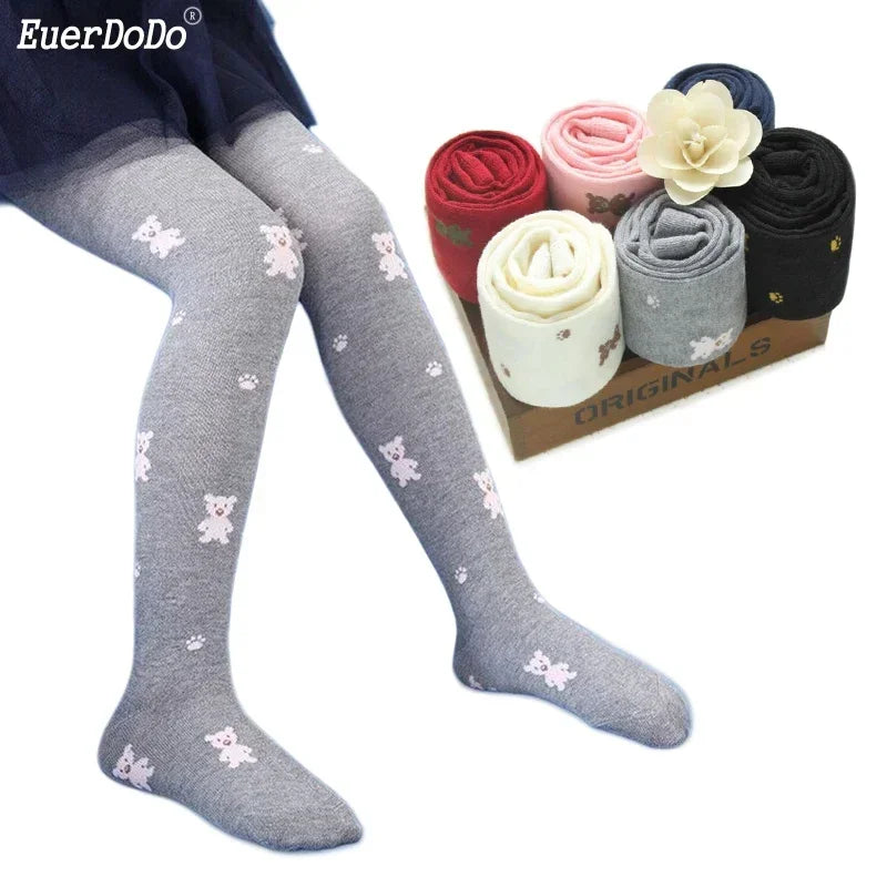 Girls Tights Cartoon Bear Stockings Kids Pantyhose 2024 Spring Autumn Winter 2 to 9 Years Children'S Tights Cotton Clothing