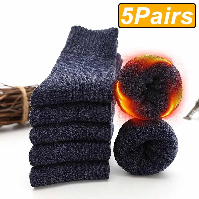5Pairs Winter Thicken Wool Merino Socks Women Towel Keep Warm Winter Socks Cotton New Year Christmas Gift Russia Socks for Man