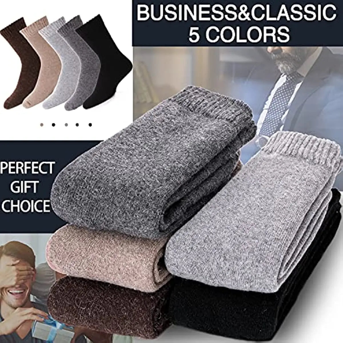 5Pairs Winter Thicken Wool Merino Socks Women Towel Keep Warm Winter Socks Cotton New Year Christmas Gift Russia Socks for Man