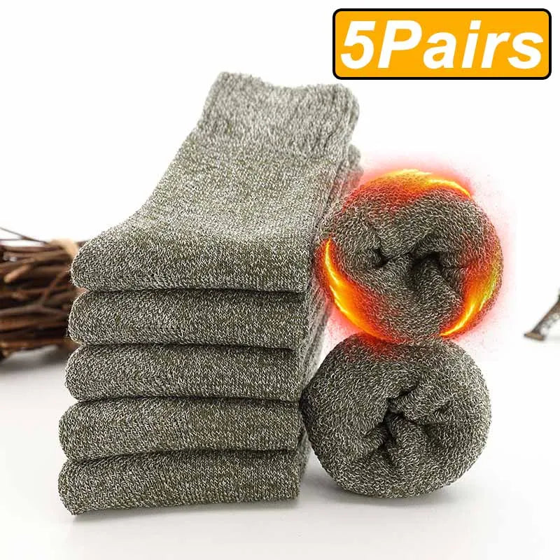5Pairs Winter Thicken Wool Merino Socks Women Towel Keep Warm Winter Socks Cotton New Year Christmas Gift Russia Socks for Man