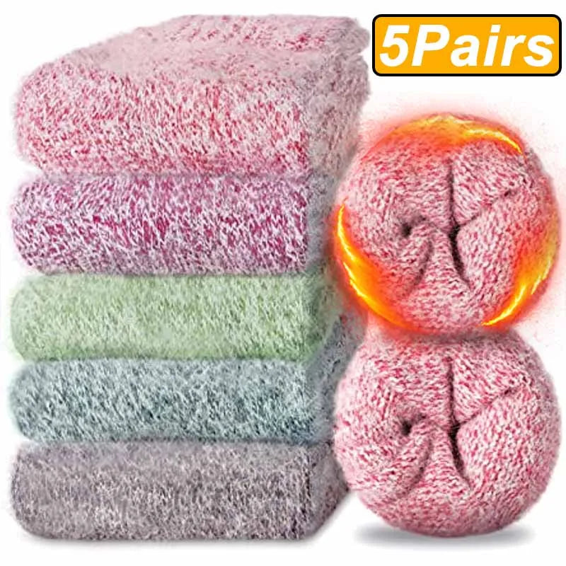 5Pairs Winter Thicken Wool Merino Socks Women Towel Keep Warm Winter Socks Cotton New Year Christmas Gift Russia Socks for Man