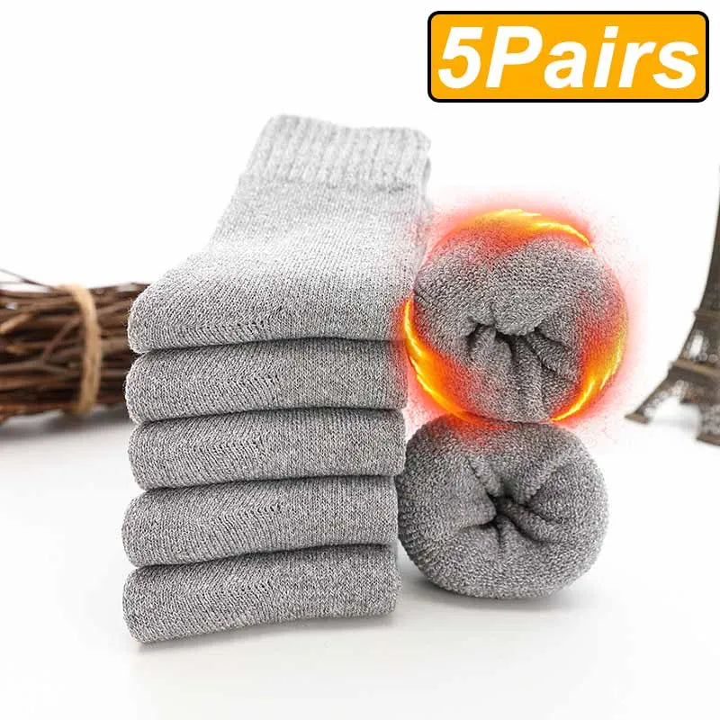 5Pairs Winter Thicken Wool Merino Socks Women Towel Keep Warm Winter Socks Cotton New Year Christmas Gift Russia Socks for Man