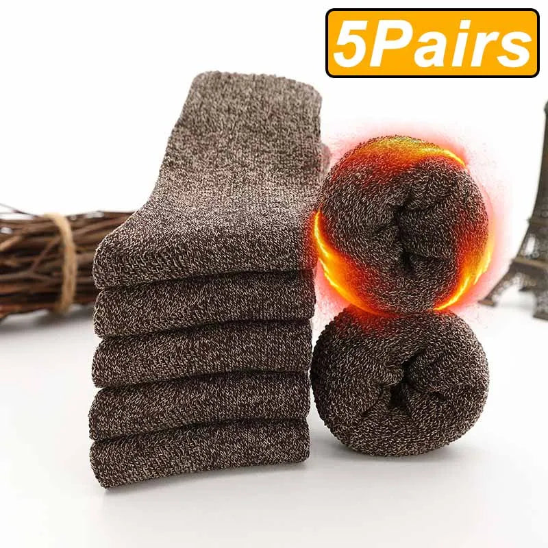 5Pairs Winter Thicken Wool Merino Socks Women Towel Keep Warm Winter Socks Cotton New Year Christmas Gift Russia Socks for Man