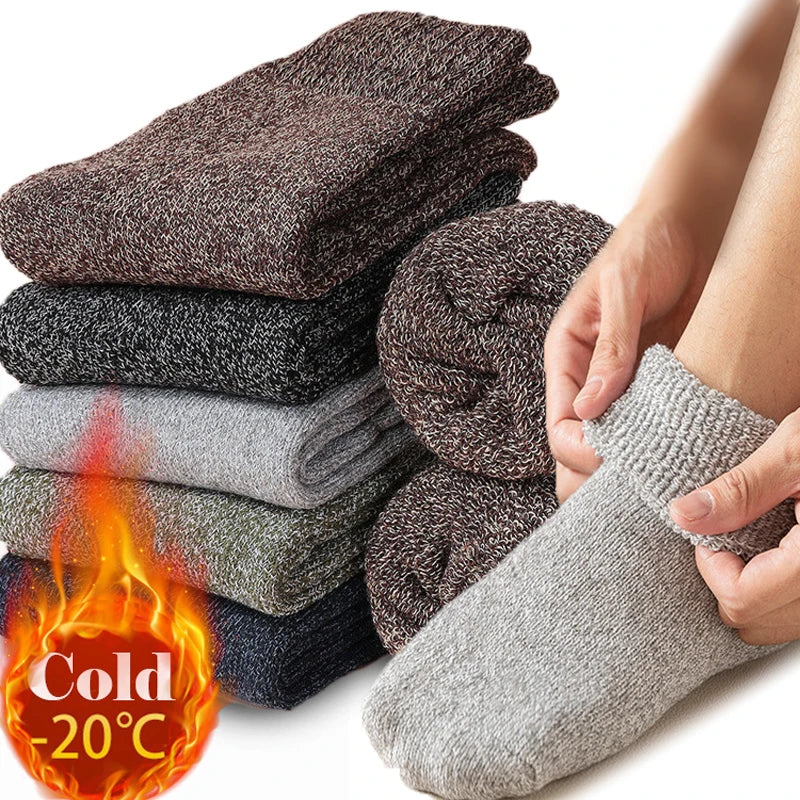 5Pairs Winter Thicken Wool Merino Socks Women Towel Keep Warm Winter Socks Cotton New Year Christmas Gift Russia Socks for Man