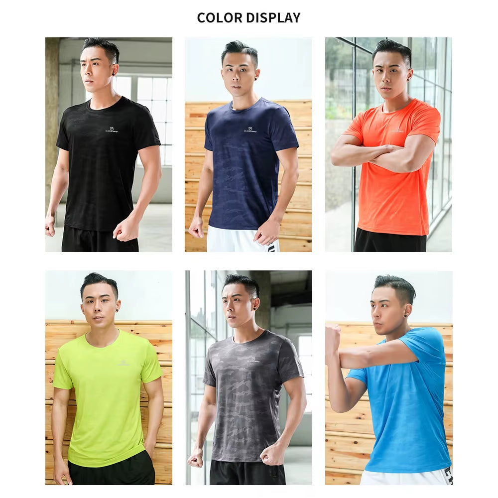 Men Short Sleeve Quick Dry Sports Running T Shirt Breathable Loose Tops T-Shirts Tees Fitness Gym Workout Shirts Jersey