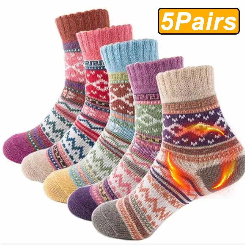 5Pairs Winter Thicken Wool Merino Socks Women Towel Keep Warm Winter Socks Cotton New Year Christmas Gift Russia Socks for Man