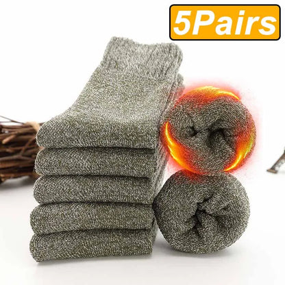 5Pairs Winter Thicken Wool Merino Socks Women Towel Keep Warm Winter Socks Cotton New Year Christmas Gift Russia Socks for Man