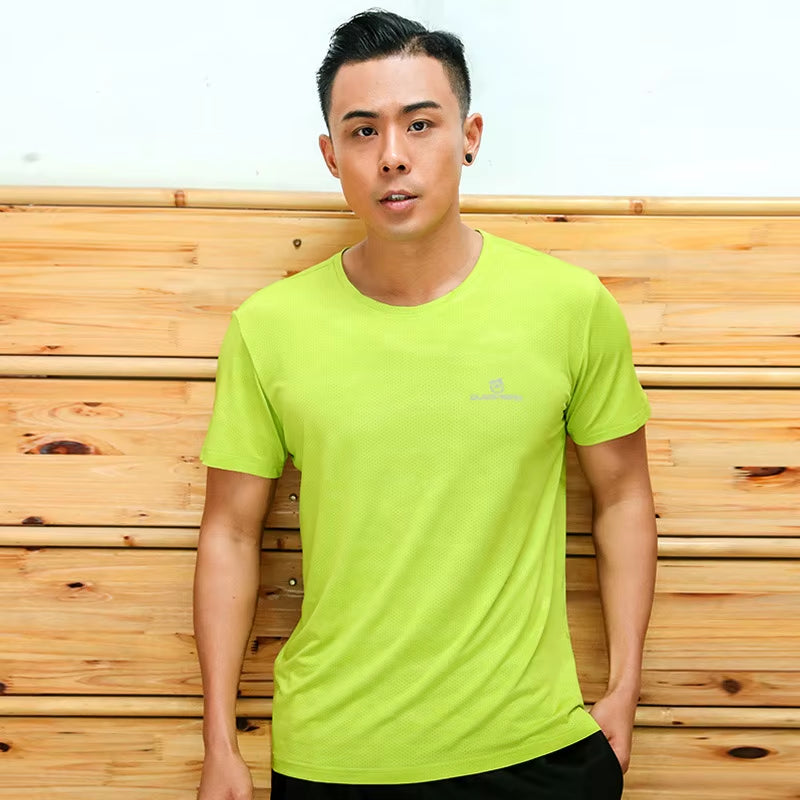Men Short Sleeve Quick Dry Sports Running T Shirt Breathable Loose Tops T-Shirts Tees Fitness Gym Workout Shirts Jersey