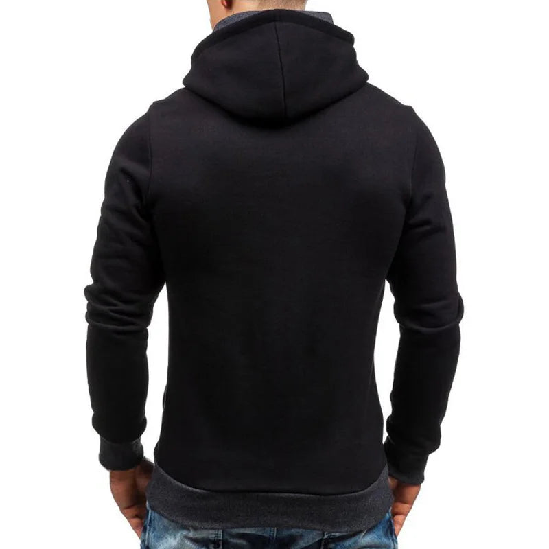 New Casual Solid Mens Hoodies Diagonal Zipper Long Sleeve Hoodie Sweatshirts Men Hoody Pullover Sweatshirt Hooded Sweat Homme