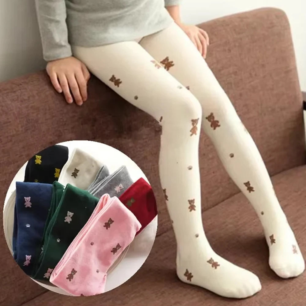 Girls Tights Cartoon Bear Stockings Kids Pantyhose 2024 Spring Autumn Winter 2 to 9 Years Children'S Tights Cotton Clothing