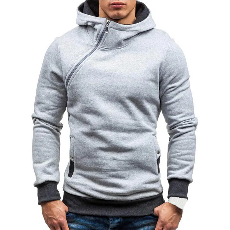 New Casual Solid Mens Hoodies Diagonal Zipper Long Sleeve Hoodie Sweatshirts Men Hoody Pullover Sweatshirt Hooded Sweat Homme