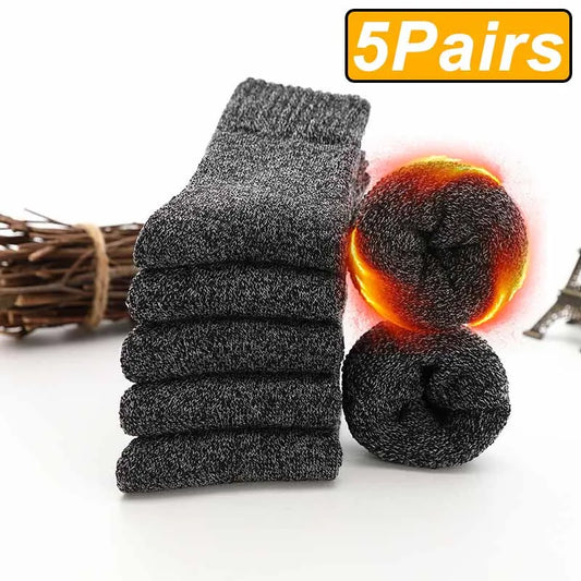 5Pairs Winter Thicken Wool Merino Socks Women Towel Keep Warm Winter Socks Cotton New Year Christmas Gift Russia Socks for Man