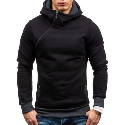 New Casual Solid Mens Hoodies Diagonal Zipper Long Sleeve Hoodie Sweatshirts Men Hoody Pullover Sweatshirt Hooded Sweat Homme