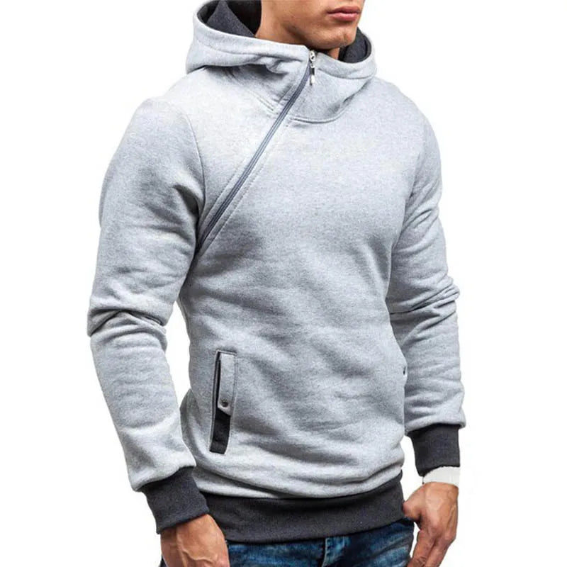 New Casual Solid Mens Hoodies Diagonal Zipper Long Sleeve Hoodie Sweatshirts Men Hoody Pullover Sweatshirt Hooded Sweat Homme