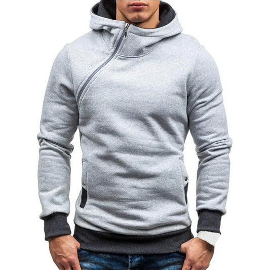 New Casual Solid Mens Hoodies Diagonal Zipper Long Sleeve Hoodie Sweatshirts Men Hoody Pullover Sweatshirt Hooded Sweat Homme