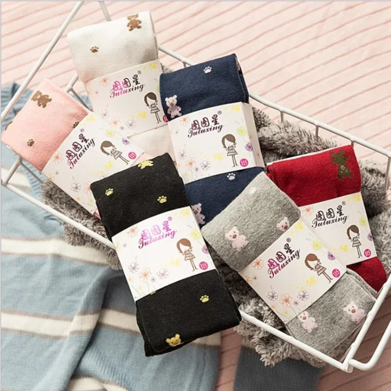Girls Tights Cartoon Bear Stockings Kids Pantyhose 2024 Spring Autumn Winter 2 to 9 Years Children'S Tights Cotton Clothing