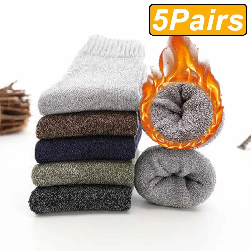 5Pairs Winter Thicken Wool Merino Socks Women Towel Keep Warm Winter Socks Cotton New Year Christmas Gift Russia Socks for Man