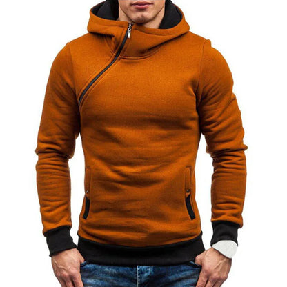 New Casual Solid Mens Hoodies Diagonal Zipper Long Sleeve Hoodie Sweatshirts Men Hoody Pullover Sweatshirt Hooded Sweat Homme