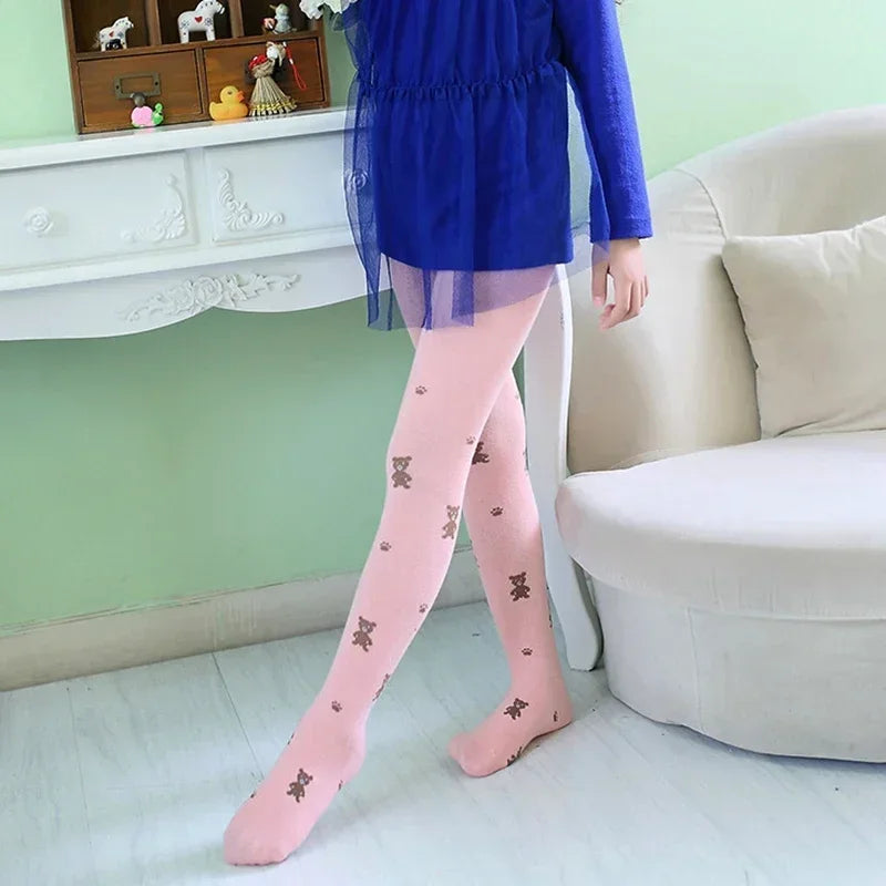 Girls Tights Cartoon Bear Stockings Kids Pantyhose 2024 Spring Autumn Winter 2 to 9 Years Children'S Tights Cotton Clothing